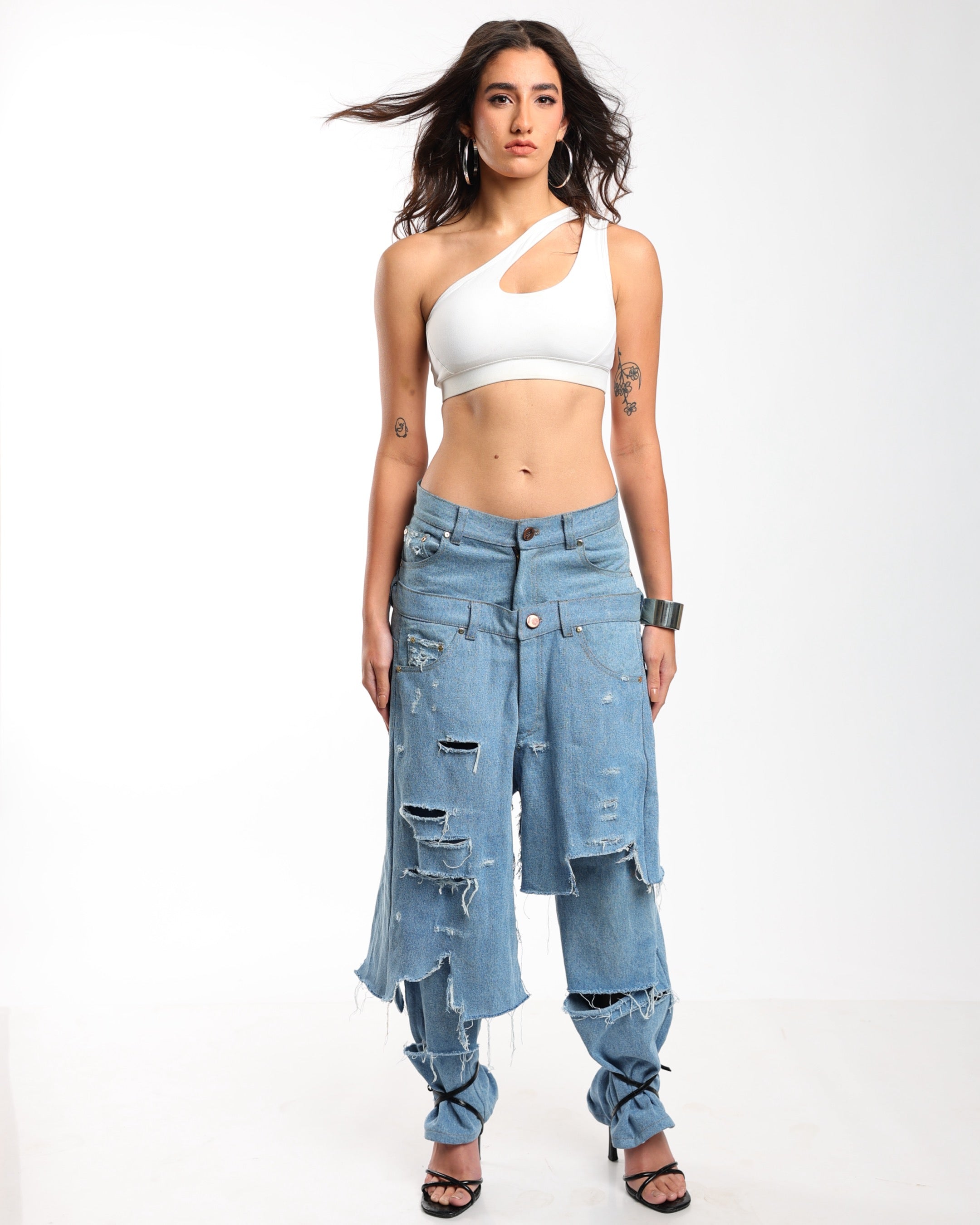 Asymmetric Distressed Denim