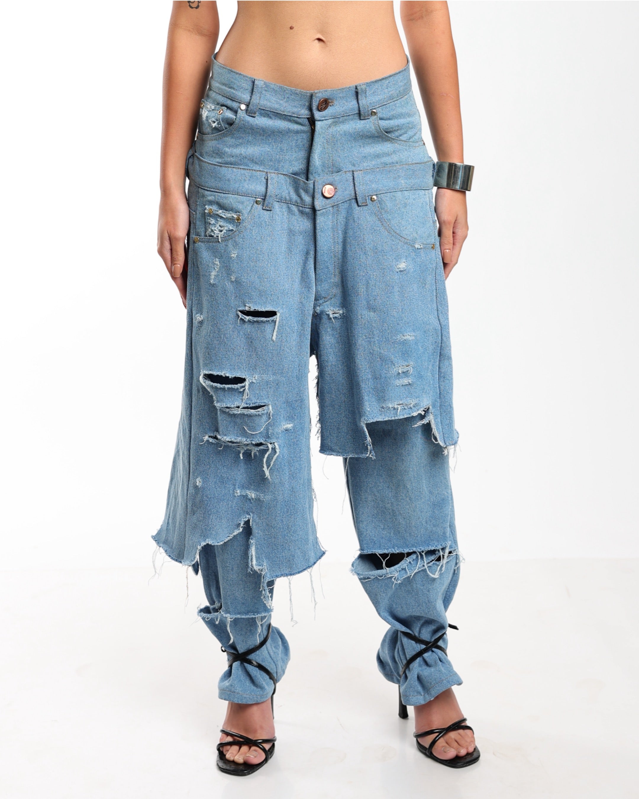 Asymmetric Distressed Denim