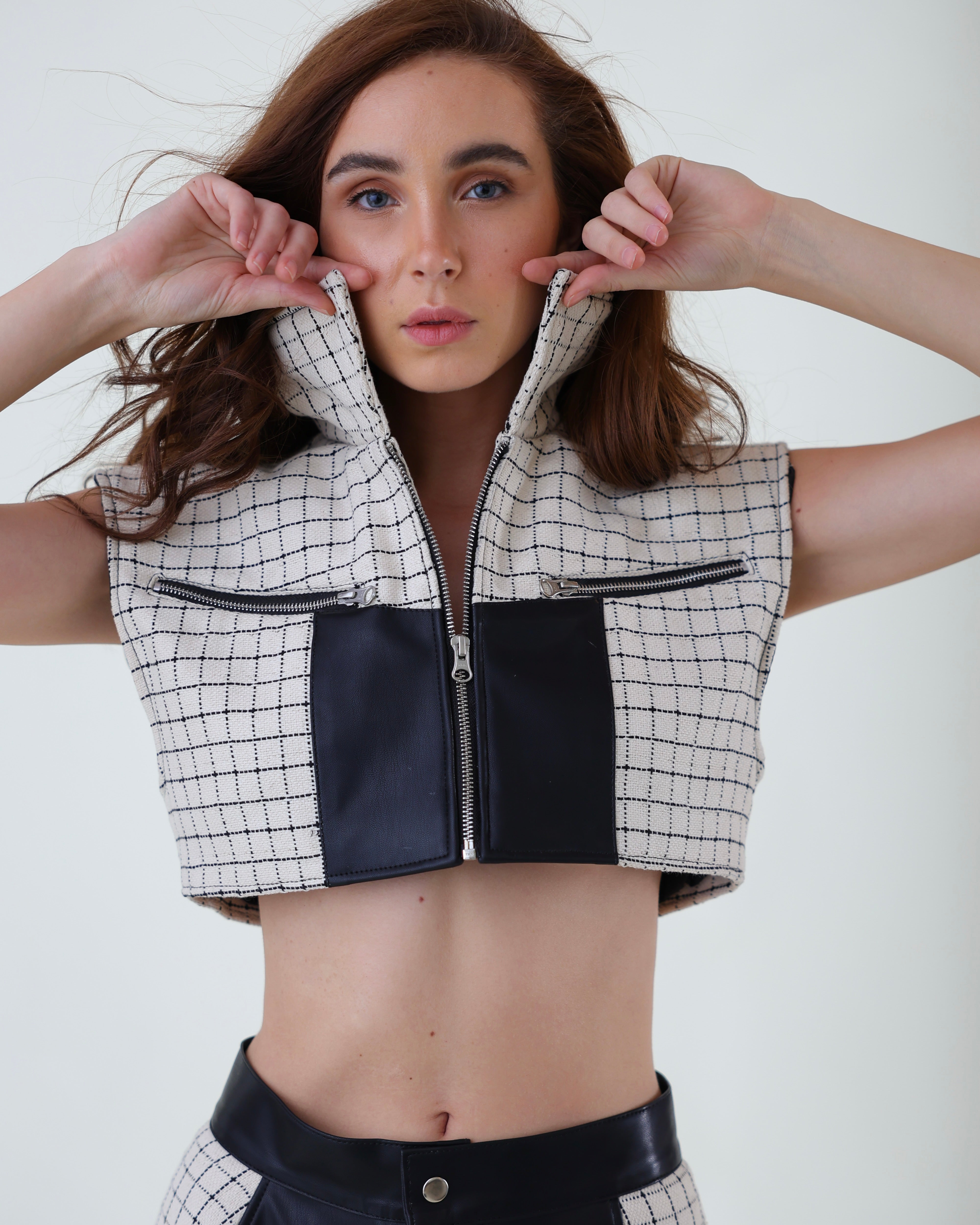 Checkered Jacquard Panelled Top