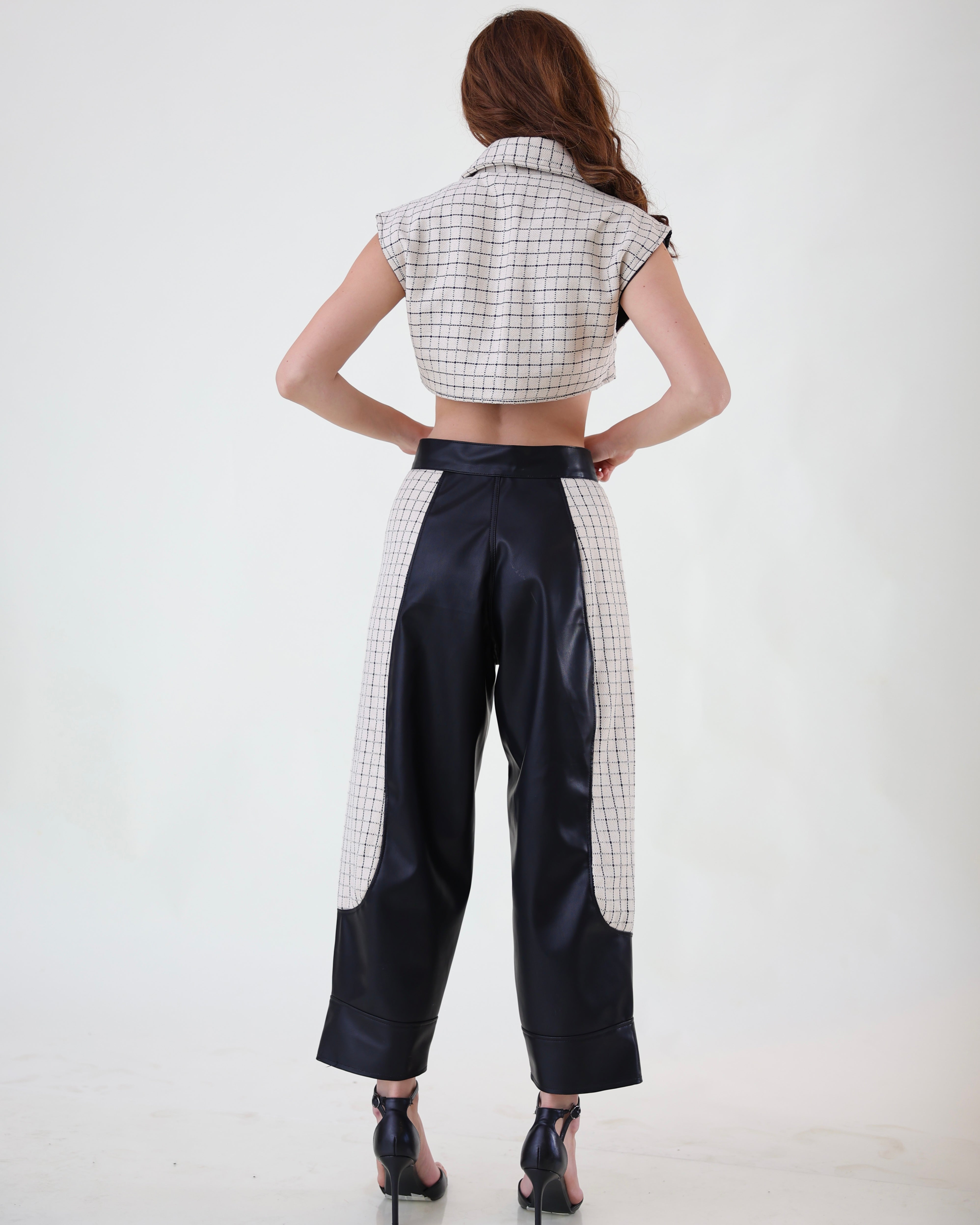 Checkered Jacquard Panelled Pant