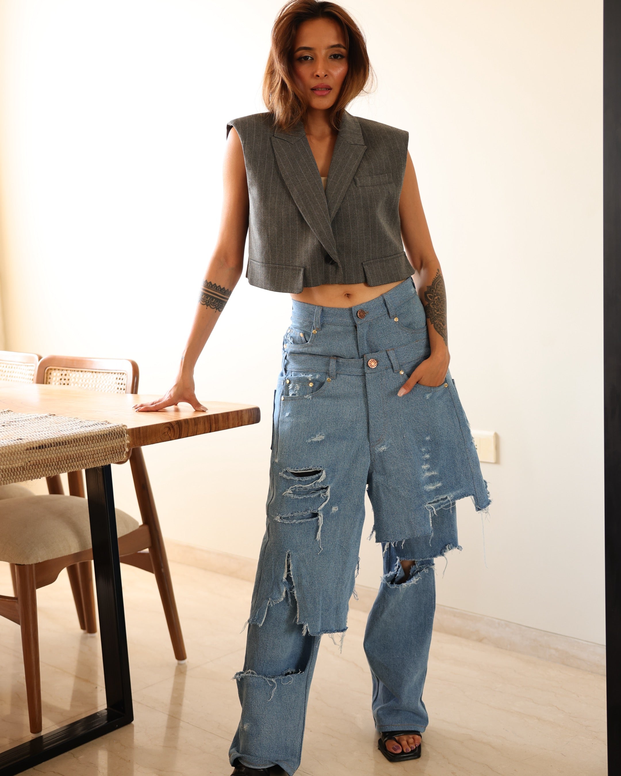 Asymmetric Distressed Denim – Modern Distressed Jeans