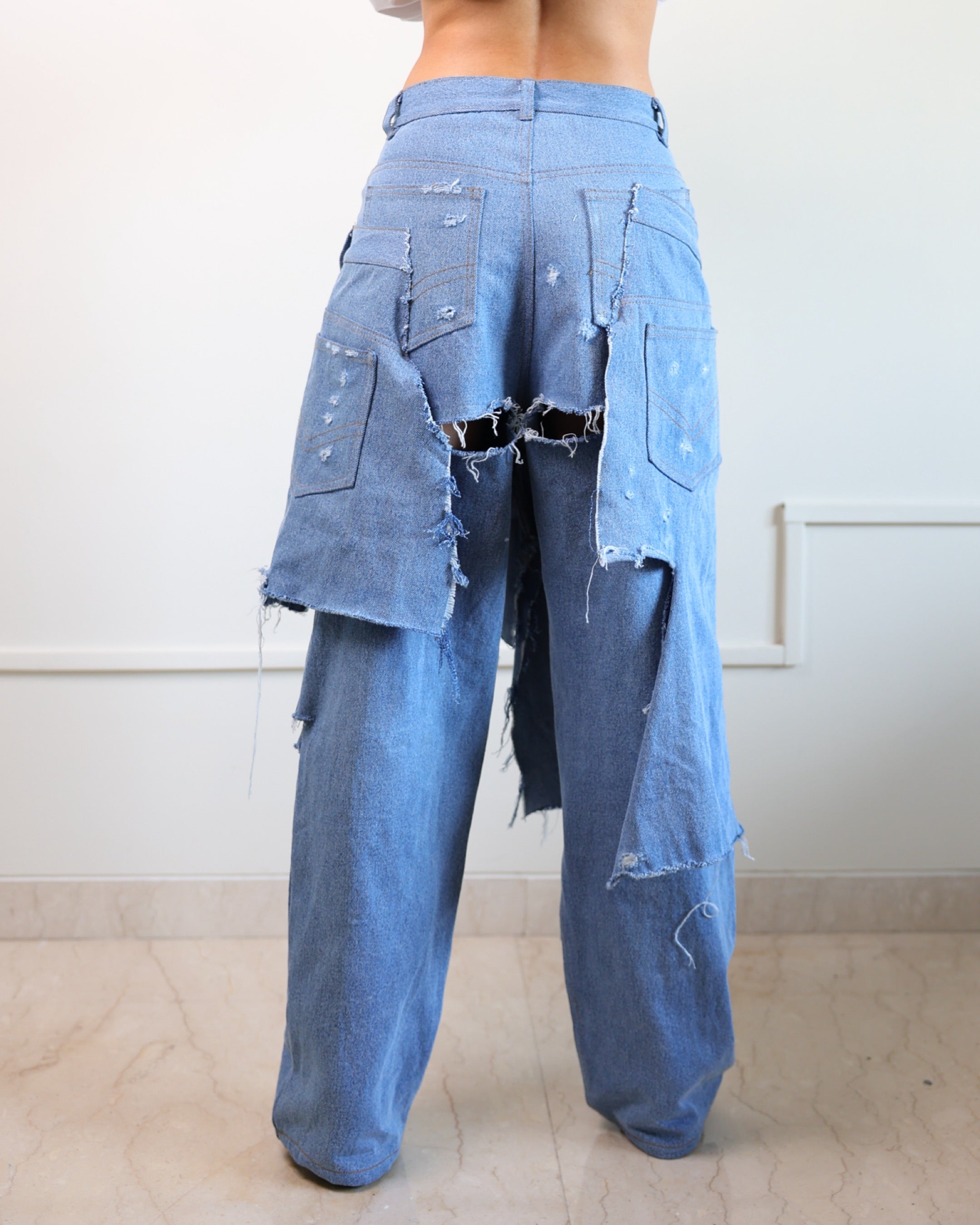 Asymmetric Distressed Denim